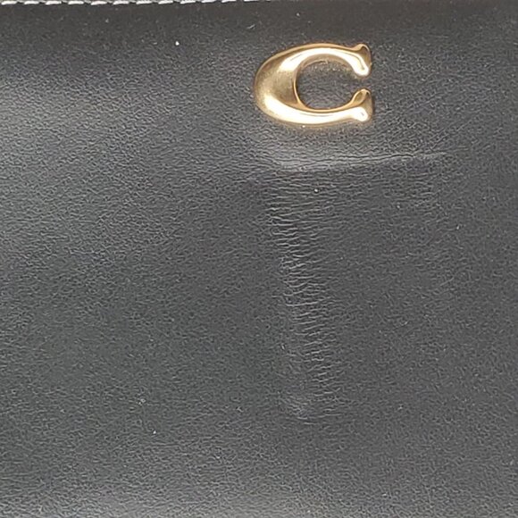 Coach Smooth Skinny Snap Tab Closure Black Leather Wallet Zip Around Logo $248 - Picture 9 of 10